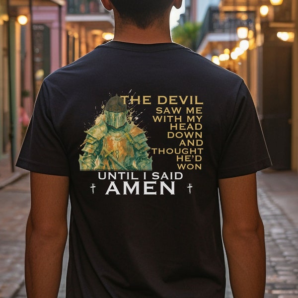 T-shirt Uomo OneWayTshirts Con Frase "The Devil Saw Me With My Head Down And Thought He'd Won"