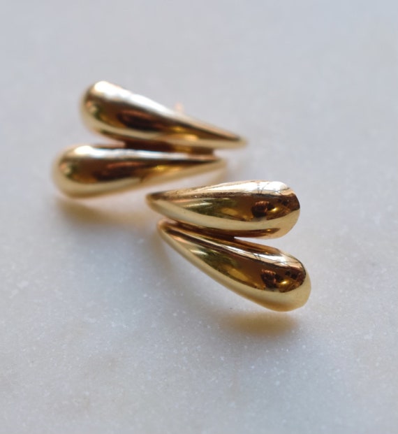 14K Gold Double Teardrop Earrings