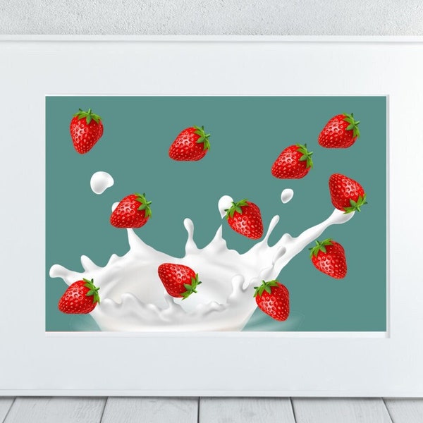 Fresh Strawberries Wall Art Contemporary Fruit Design Bold Statement Kitchen Design wall decor Fruit Art Abstract Art Pantry Art printable