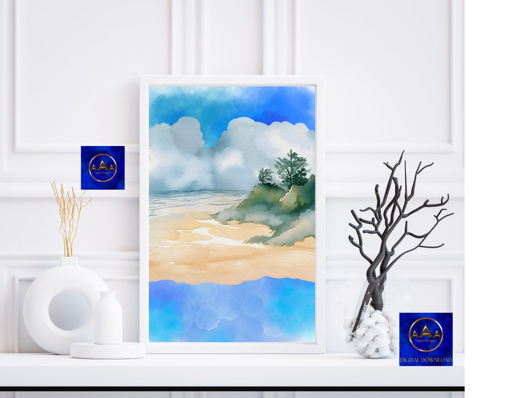 Beach Watercolor Printable Wall Art Island Wall Art Sand Bar Reef ...
