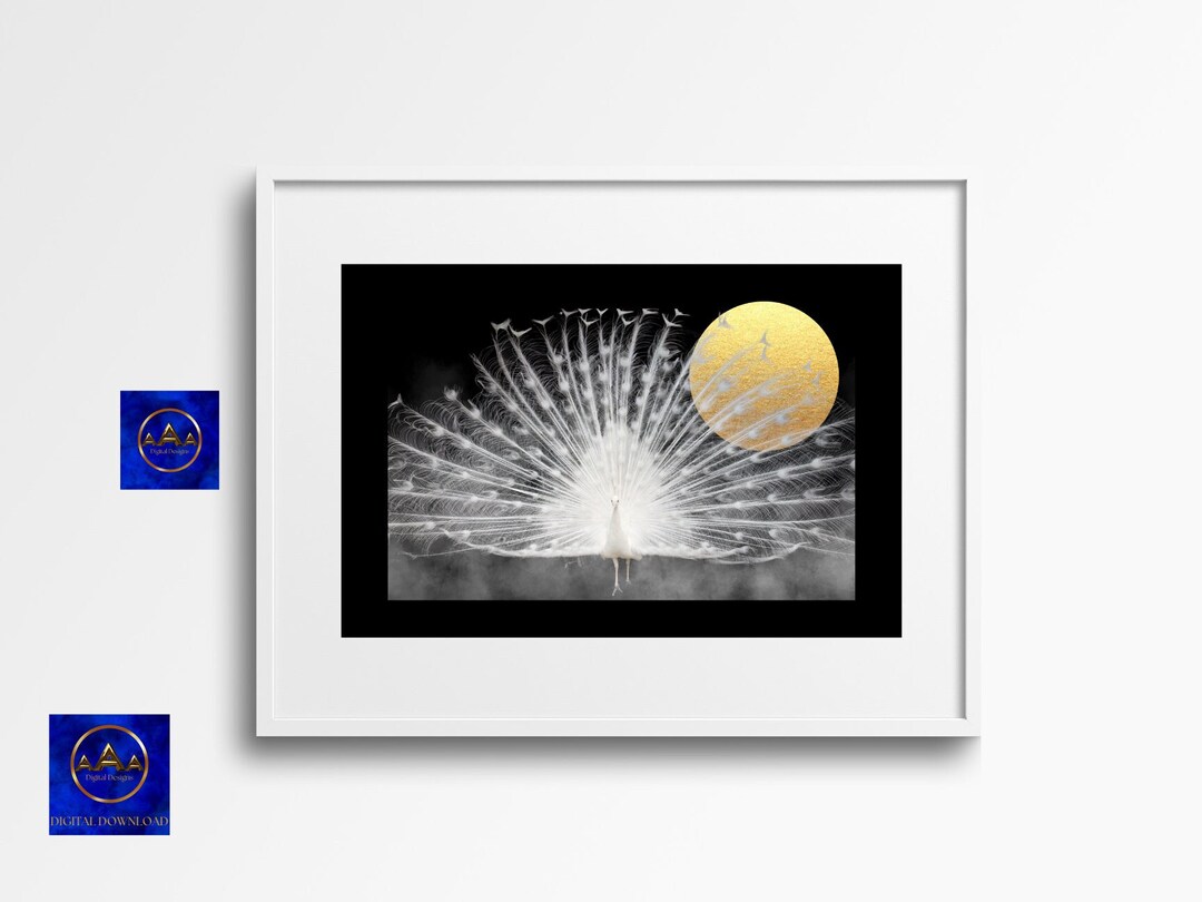 Majestic White Peacock Wall Art Modern Minimalist Abstract Etsy