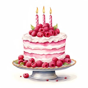 Clipart de bolo de aniversário, 20 JPGs de alta qualidade, artesanato em papel, mídia mista, criação de cartões, download digital, aquarela