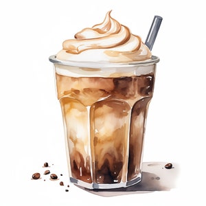 Coffee Clipart, 20 JPG di alta qualità, carta artigianale, tecnica mista, creazione di carte, download digitale, acquerello