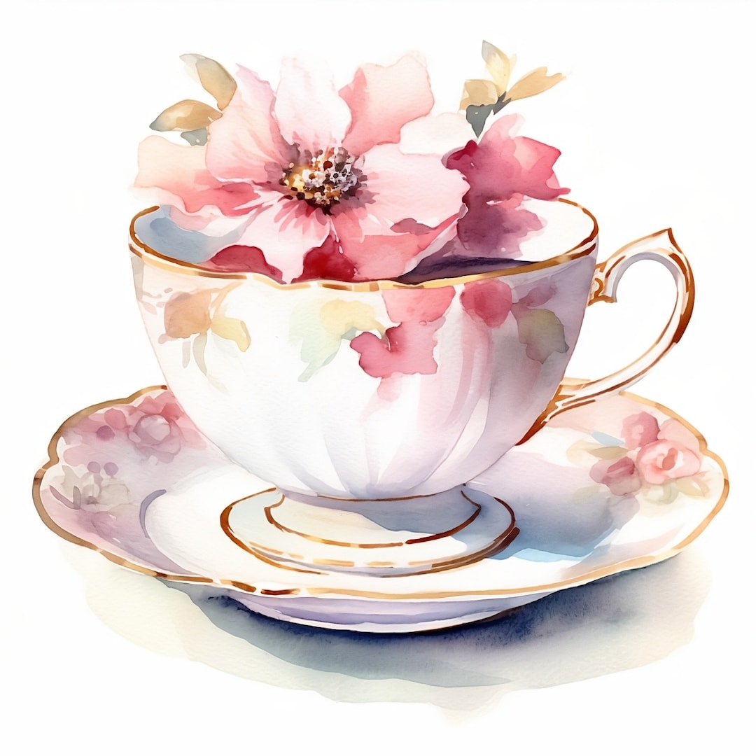 Vintage Pink Teacup Clipart, 20 High Quality Jpgs, Flower Teacup, Paper
