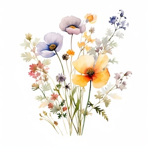 Wildflower Clipart, 20 High Quality JPGs, paper craft, mixed media, card making, digital download