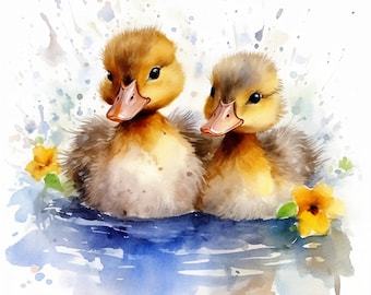 Ducklings Clipart, 20 High Quality JPGs, paper craft, mixed media, card making, digital download, watercolor