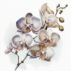 Orchids Clipart, 20 High Quality JPGs, digital paper craft, mixed media, card making, instant download, watercolor