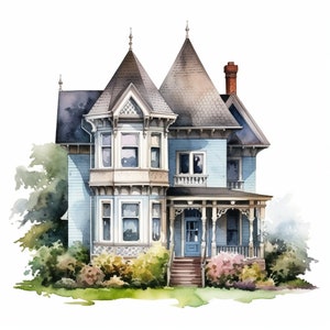 Vintage Victorian House Clipart, 20 High Quality PNGs, paper craft, mixed media, card making, digital download, watercolor
