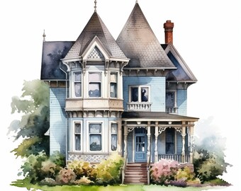 Vintage Victorian House Clipart, 20 High Quality PNGs, paper craft, mixed media, card making, digital download, watercolor