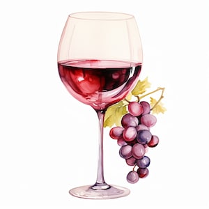 Wine Clipart, 20 JPG di alta qualità, mestiere di carta, tecnica mista, creazione di carte, download digitale, acquerello