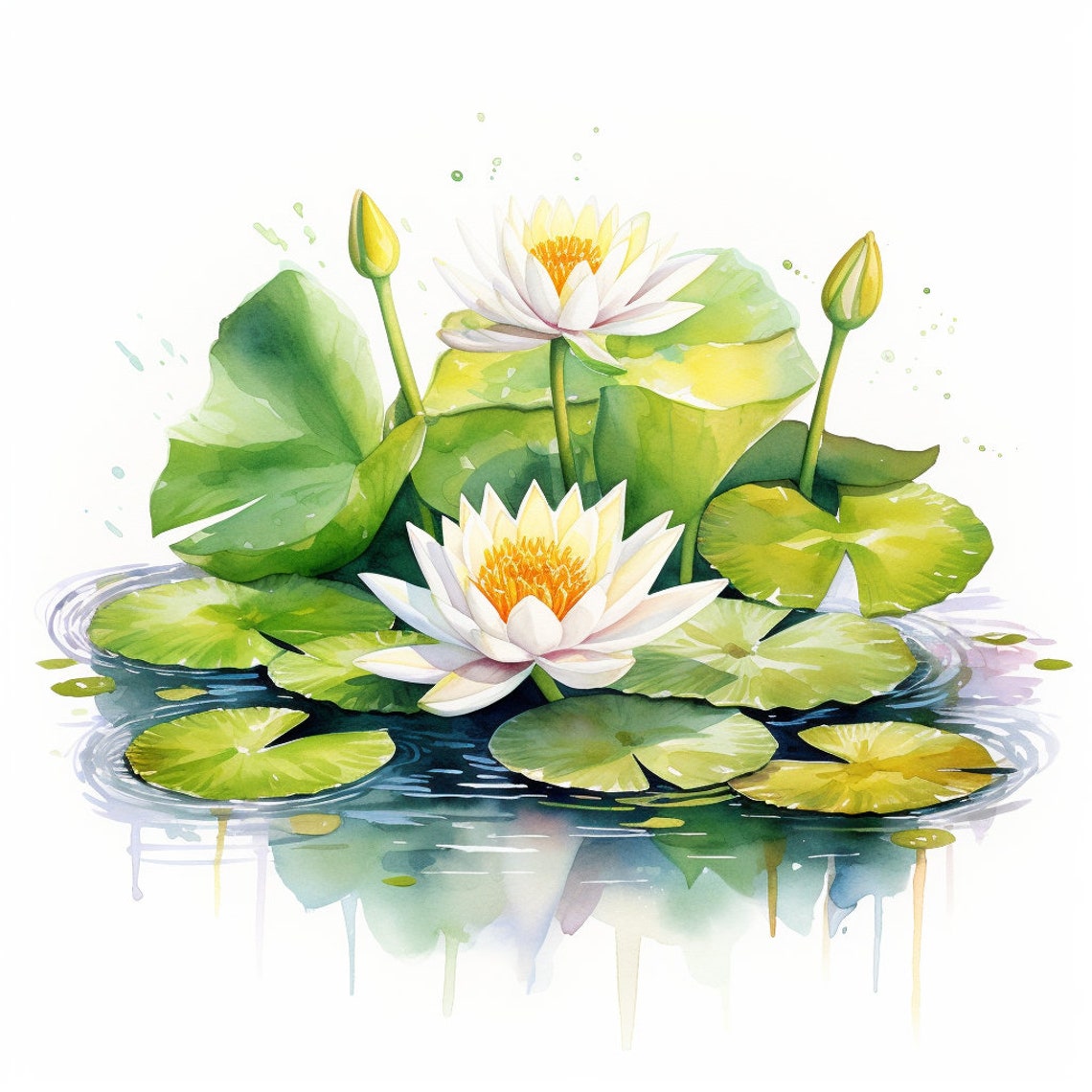 Lily Pond Clipart, 20 High Quality Pngs, Paper Craft, Mixed Media, Card ...