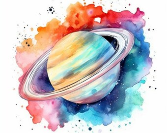 Watercolor Planets Clipart, 16 High Quality PNGs, digital paper craft, card making, digital download
