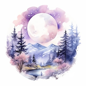 Winter Moons Clipart, 20 High Quality PNGs, paper craft, mixed media, card making, digital download, watercolor