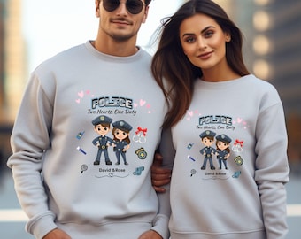 Personalized Police Couple Illustration, Custom Names, Valentine's Day Gift