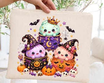 Kawaii Halloween Cauldron Clipart, Pastel Spooky Creatures (Digital Download)