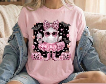 Pink Ghost Halloween Shirt, Glamorous Western Fall Tee, DTF Print