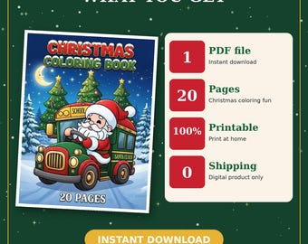 Christmas Coloring Book for Kids, 20 Santa Pages (Digital Download)