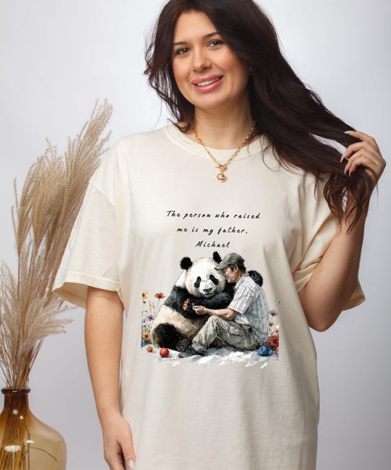 Personalize Panda Dad Shirt,The One Who Raised Me,Custom Father Name Gift,Panda Lover Father's Day Tee,Emotional Dad Gift,Animal Lover Shirt