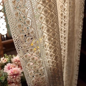 1 panel Crochet Cotton Linen Window Curtains, Custom Curtain Panel, French Cotton Lace Curtains for Living Room, Handmade Crocheted Valance