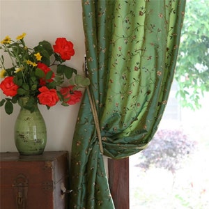 Vintage Rose Embroidery Curtains,Chinese Style Rural Silk Curtains,Pastoral Floral Double Layer Blackout Curtains,Custom Curtain for Bedroom