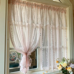 Romantic Pastoral Pink Sheer Curtains, Floral Striped Embroidered ...