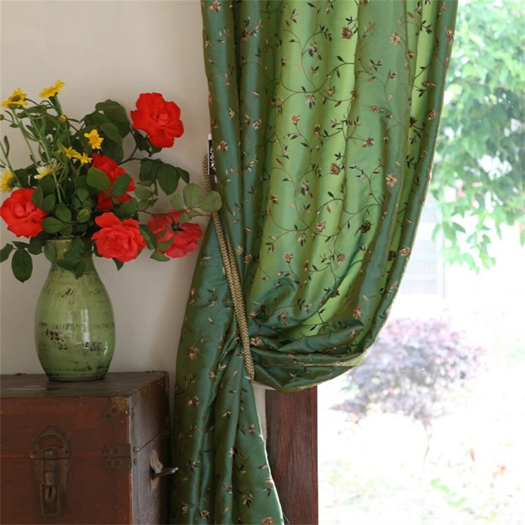 Vintage Rose Embroidery Curtains,chinese Style Rural Silk Curtains
