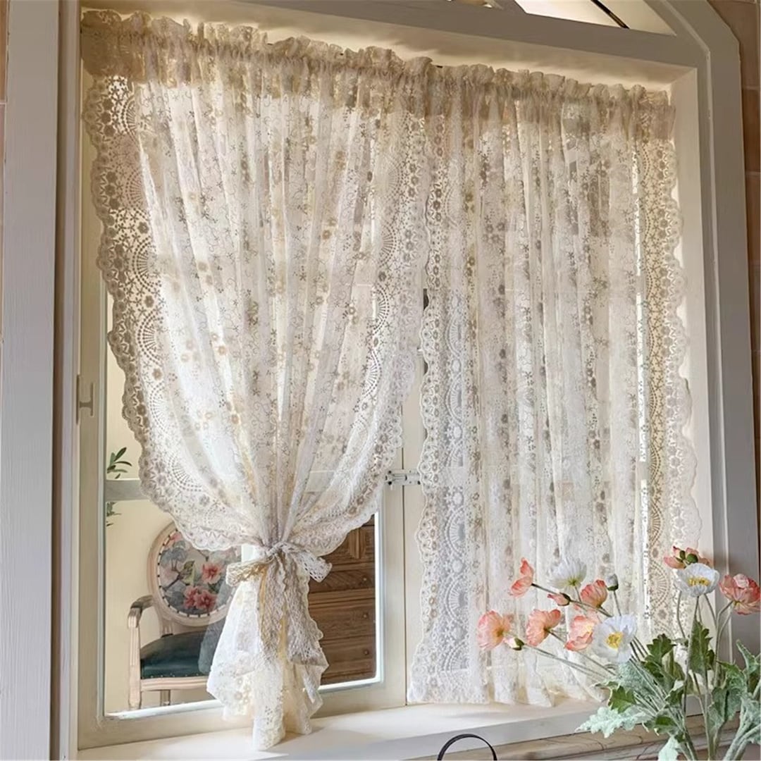 Cream Style Embroidered Gauze Curtains Romantic Lace Tulle - Etsy