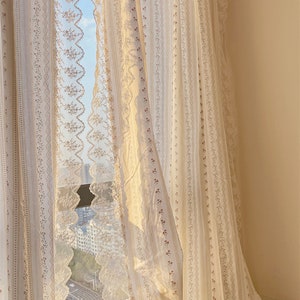 Romantic French Lace Curtains, Pastoral Striped Floral Gauze Curtains, Warm Princess Style Bedroom Living Room Tulle Curtains, Window Decor