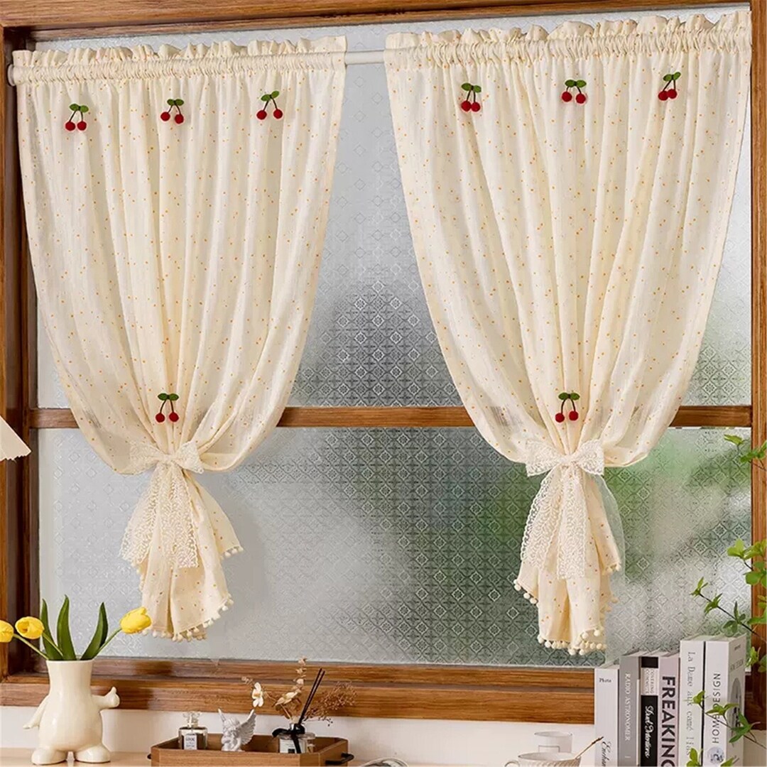 Pastoral Style Daisy Embroidered Curtain Cherry Embellished Etsy
