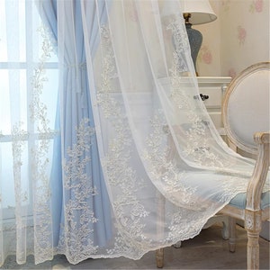 Romantic French Double Layer Shading Curtains, White Embroidery Lace Sheer Curtain, Warm Balcony bedroom Living Room Dedicated Curtain Panel