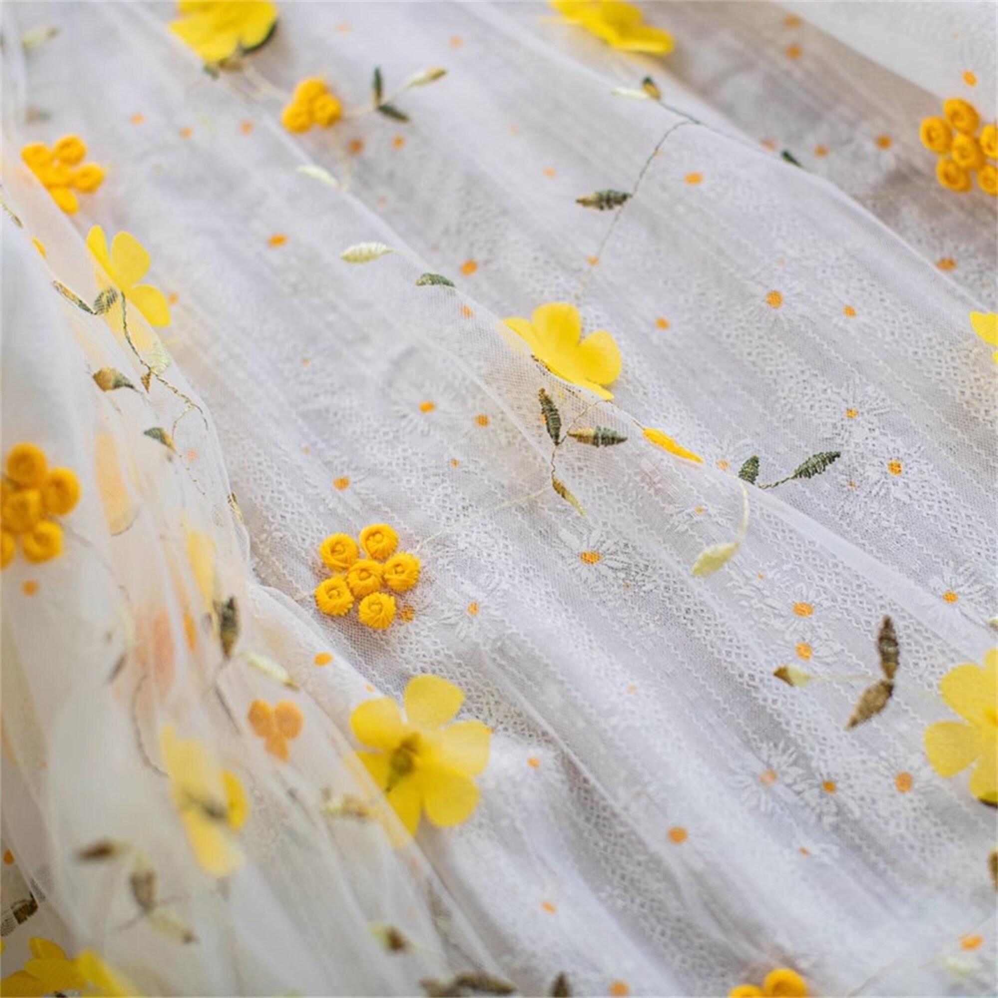 Yellow Floral Embroidery Curtains Floral Tulle Sheer Window Etsy