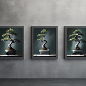 Digital Download, Bonsai Tree, Three Prints, Triptych, large wall art, digital art, Japanese Painting, Digital, Zen