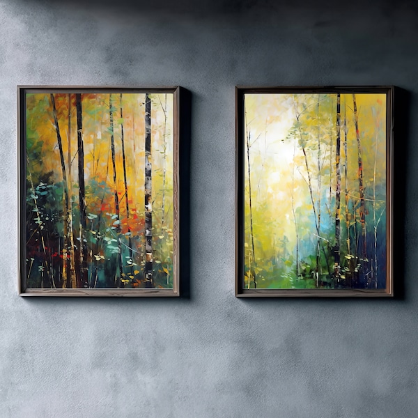 Bamboe DipTych. Abstracte kunst aan de muur. Zen bamboe schilderijen