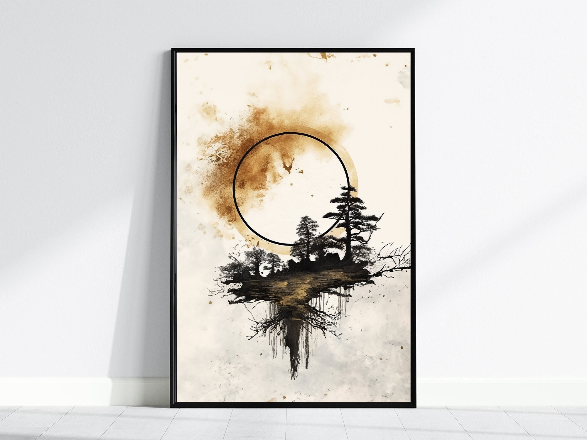 Zen Wall Art. Zen Enso Painting With Trees and Sun. Minimalism. - Etsy