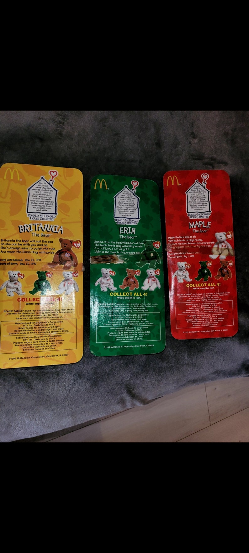 RARE Mcdonalds 1999 TY Teenie Beanie Babies International 4 Bears ...