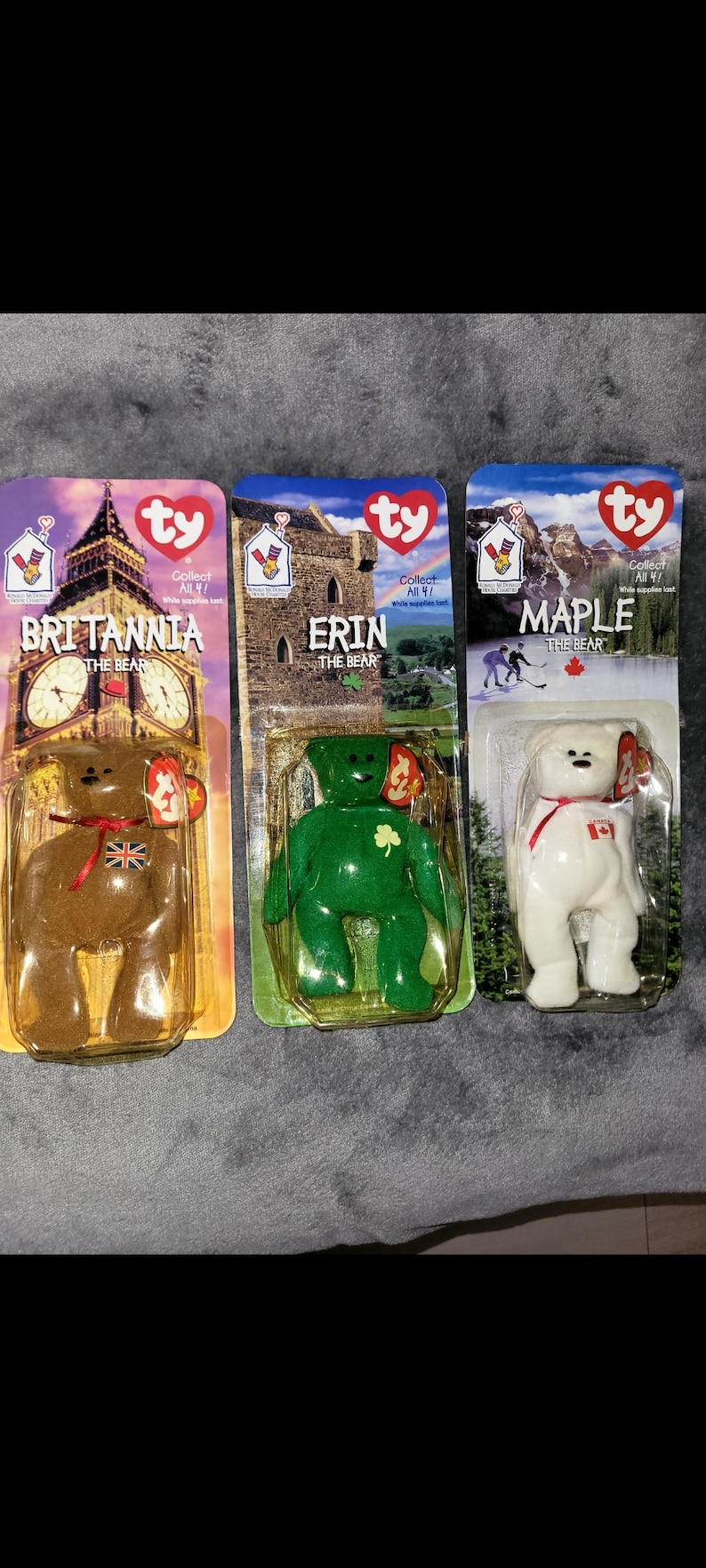 RARE Mcdonalds 1999 TY Teenie Beanie Babies International 4 Bears ...