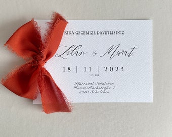 Henna invitations | Henna invitation with ribbon | Kina davetiye kurdele | Hochzeitseinladung