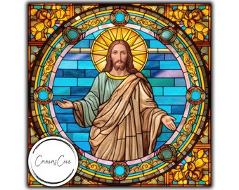 Jesus Christ Stained Glass, Stained Glass , Sublimation Designs, Stained Glass Paper, Digital Papers, PNG, God, Commercial Use