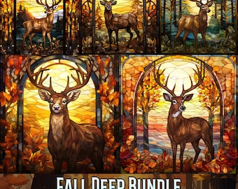 5 Stained Glass Fall Deer Bundle Stained Glass Clipart Cute Sublimation Design Seasonal Fall Decor Digital Paper JPG Gift Junk Journal Kit