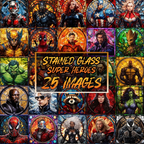 Stained Glass SuperHeroes - 25 PNG, Hero Clipart, Gods, Video Game Clipart, Comic Art, Movie Clipart, Instant Download, Gift, Commercial Use