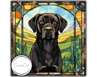 Stained Glass Black Labrador Retriever, Stained Glass , Sublimation Designs, Stained Glass Paper, Digital Papers, PNG, Gift, Cute