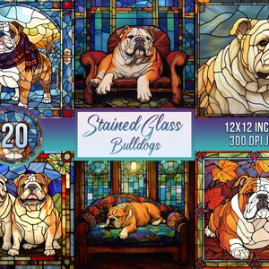 20 Stained Glass Adult Bulldogs BUNDLE - Sublimation, PNG, PDF, Gifted, Digital Download, Digital Design, Printable, Commercial Free