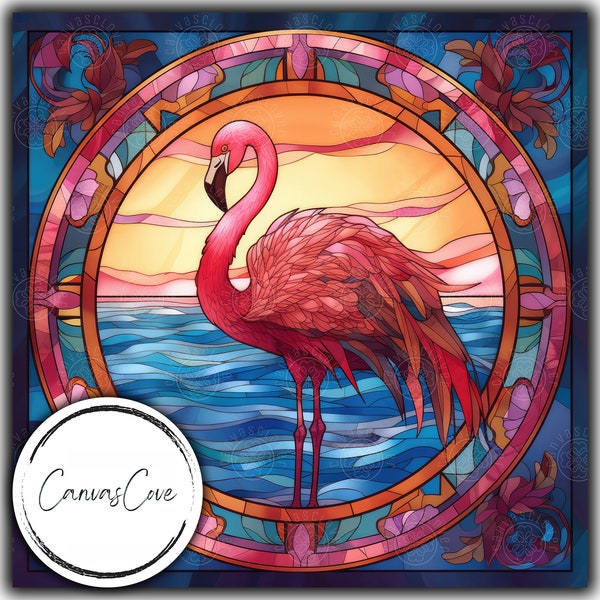 Stained Glass Pink Flamingo - Sublimation - PNG - Digital Download - Digital Design  - Printable - Pink Bird - Commercial Free