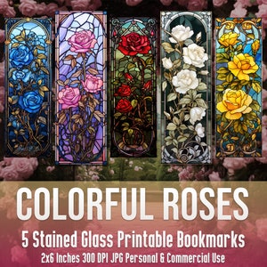 5 Vitraux Roses colorées Signet Bundle Vitraux Décor Sublimation Design Mug Décor Papier numérique JPG Mignon Junk Journal Kit