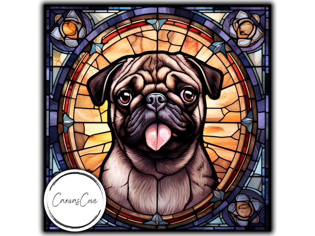 Stained Glass Pug Cute Dogs Animal Clipart Puppy Designs Etsy