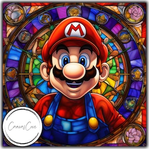 Gebrandschilderd glas Marío, PNG, Sublimatie, Digitale download, Digitaal ontwerp, Afdrukbaar, Videogame, Cadeau, Fantasie, Regenboog, Commercieel gratis