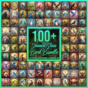100+ Stained Glass Bird Bundle Tumbler Sublimation Printables Stained Glass Decor Bird Clipart Junk Journal Instant Download Commercial Use