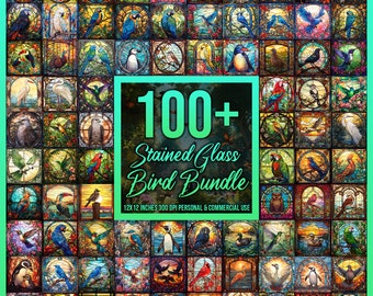 100+ Stained Glass Bird Bundle Tumbler Sublimation Printables Stained Glass Decor Bird Clipart Junk Journal Instant Download Commercial Use