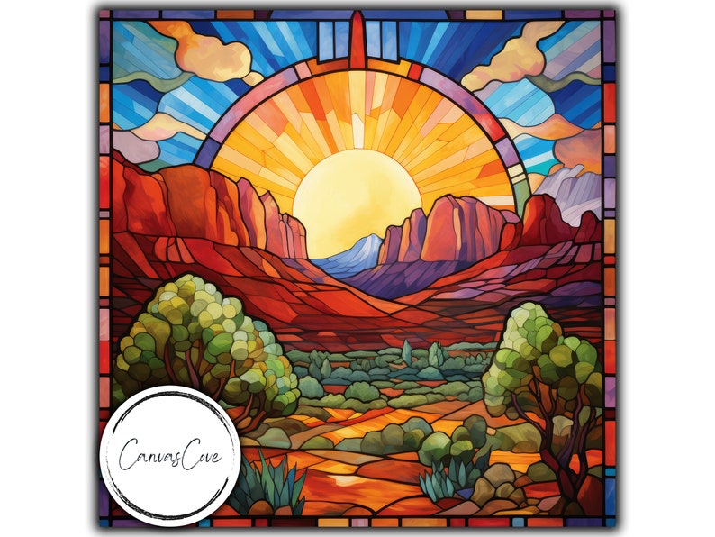 Stained Glass Desert Landscape, Instant Download, Sublimation Designs
