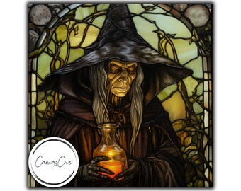 Witraż Halloween Witch, PNG, Sublimacja, Pobieranie cyfrowe, Projekt cyfrowy, Do druku, Październik, Prezent, Dynie, Bezpłatna reklama